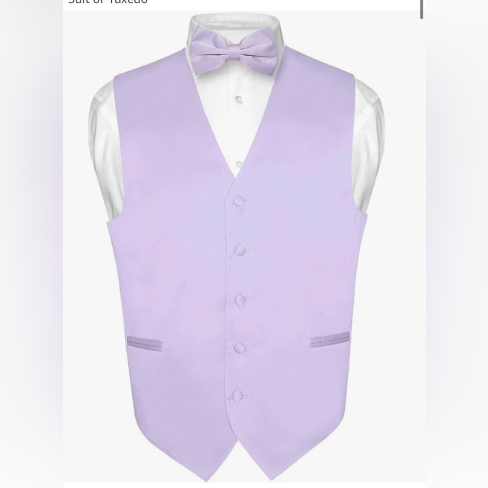Lavender vest, bow tie and handkerchief set
